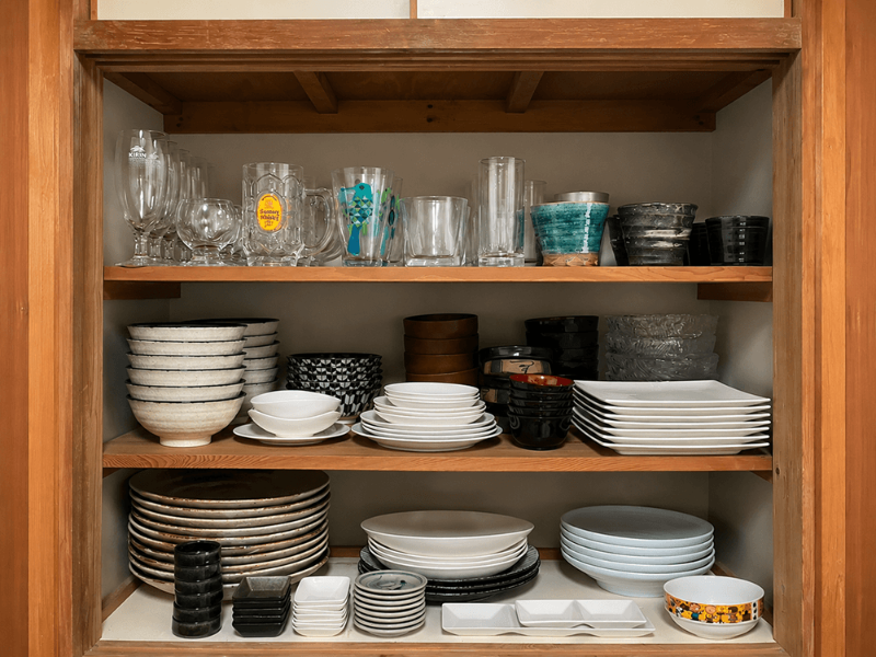 写真：伊豆大島の素泊まり釣り宿「Guesthouse TETSU（ゲストハウステツ）」のキッチン用品その１
